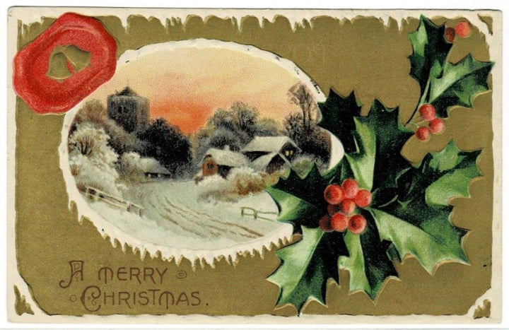 1909 Nostalgic Winter Village Vintage Postcard.