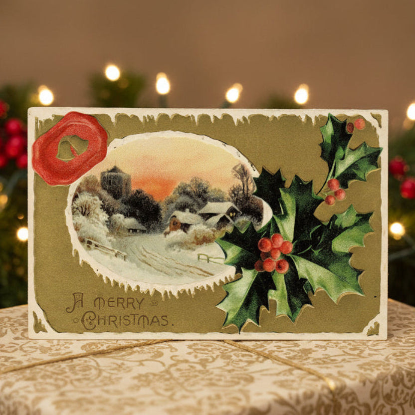 1909 Nostalgic Winter Village Vintage Postcard.