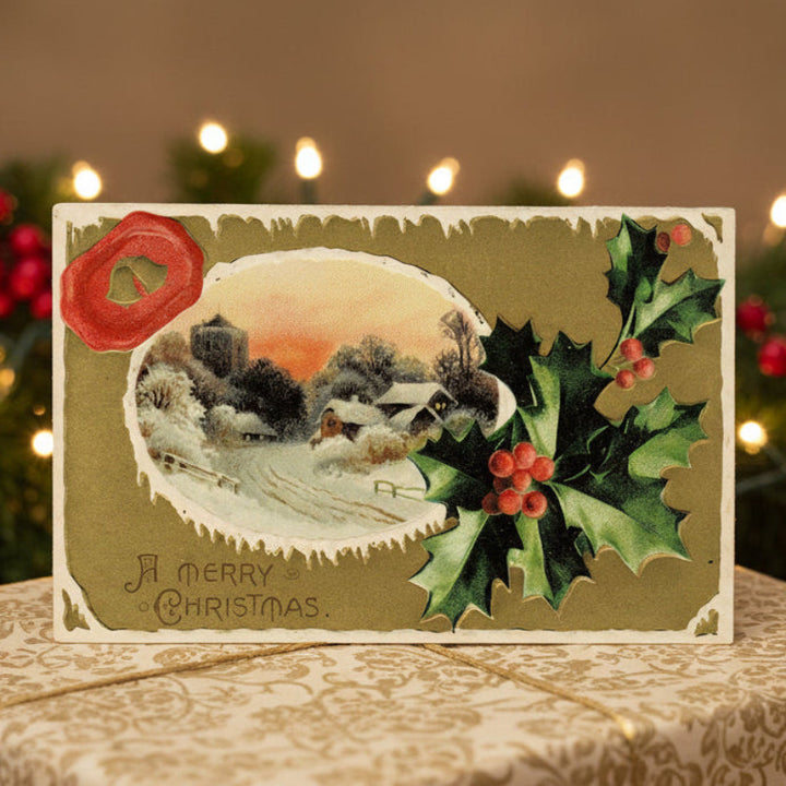 1909 Nostalgic Winter Village Vintage Postcard.