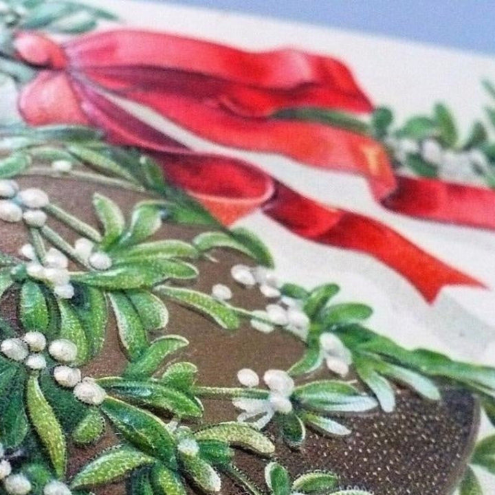 1907 Clapsaddle Christmas Bell & Mistletoe Vintage Postcard.