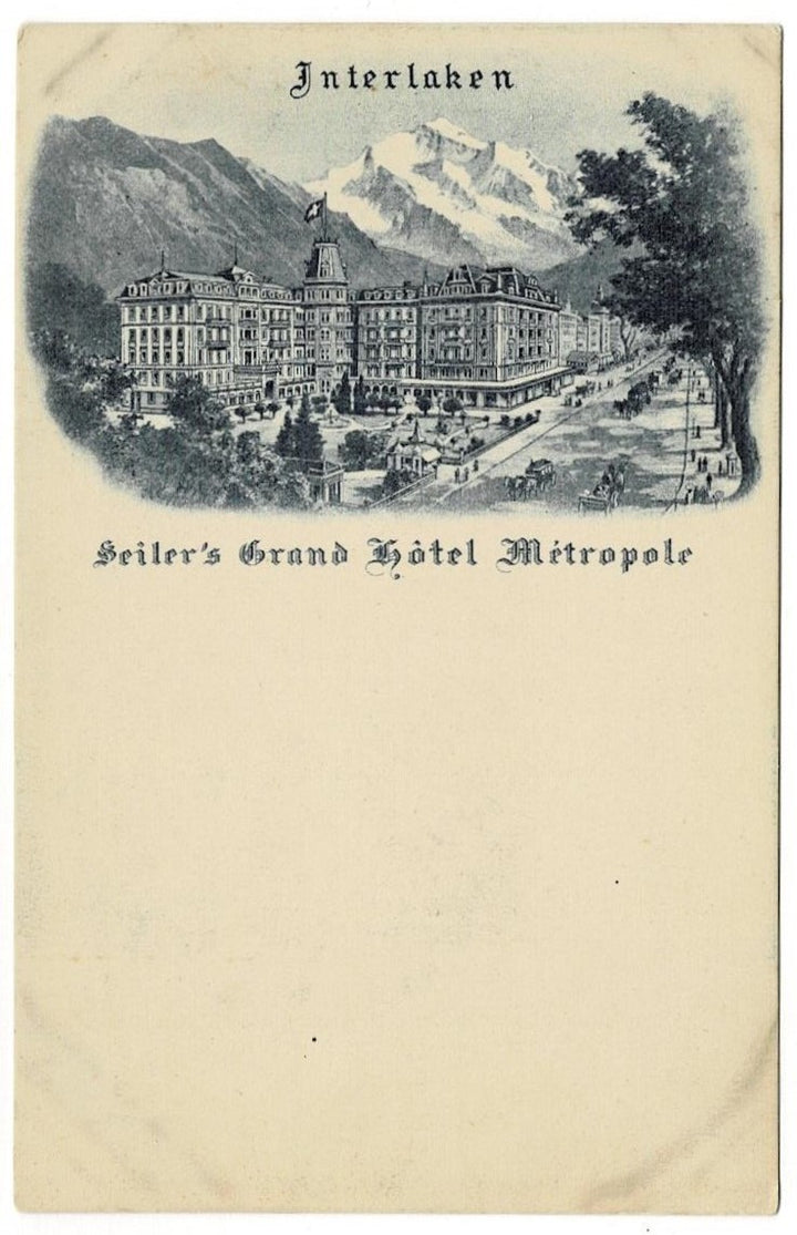 1907 Seiler's Grand Hotel Interlaken Switzerland Vintage Postcard