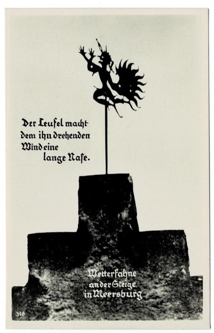 1920 Devil in Wind Weathervane Meersburg Germany Vintage Postcard
