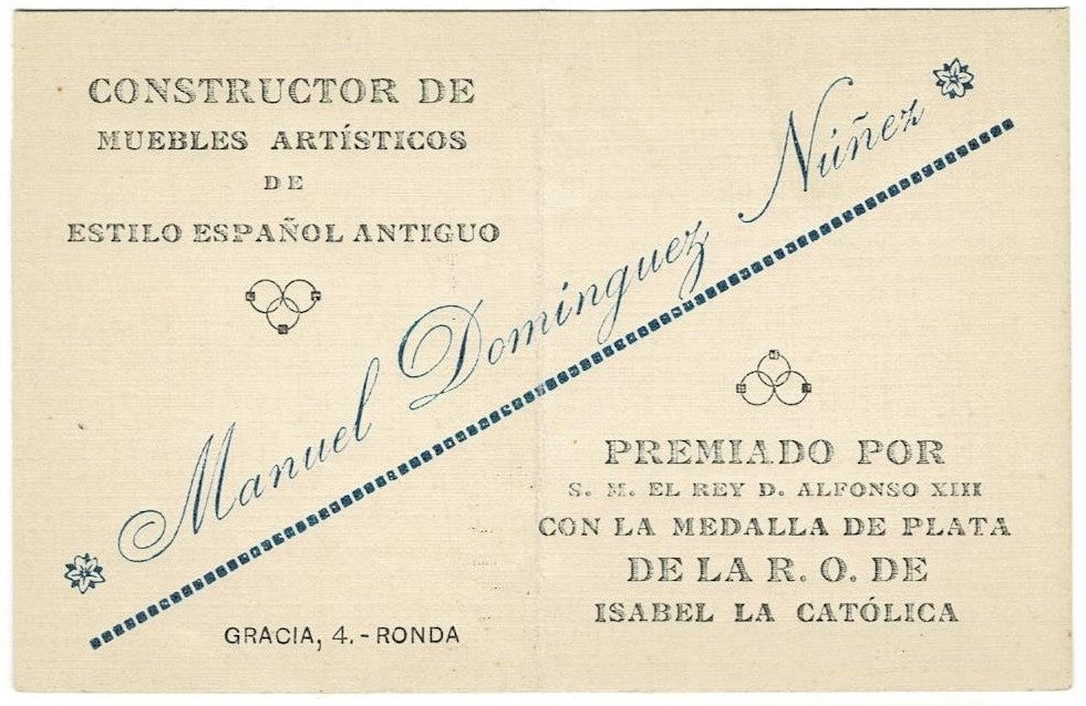 1930 Nunez Furniture Ronda Spain Trade Card V Postcard