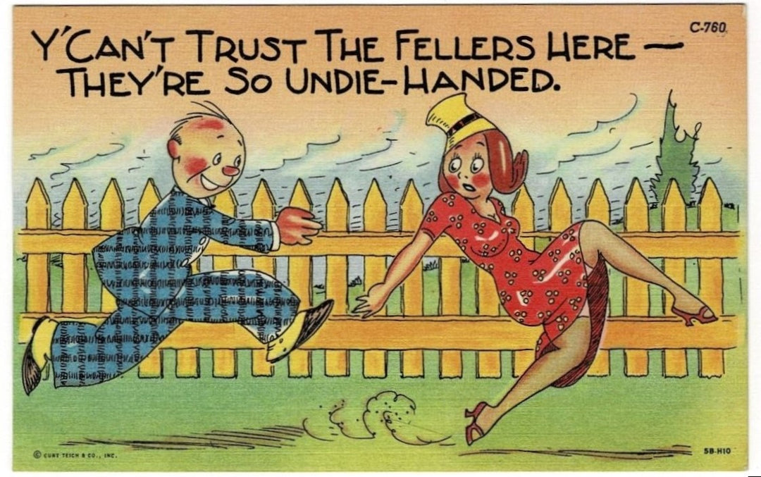 1945 Naughty Undie-handed Panties Romance Vintage Comic Postcard