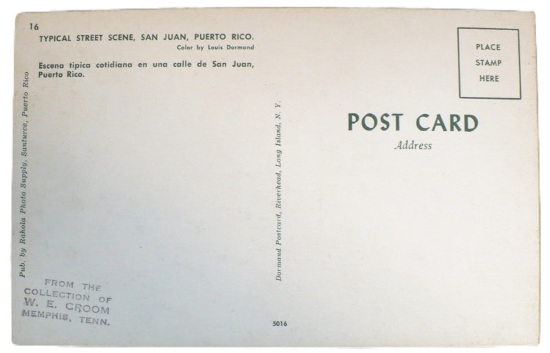 Back of 1965 Christ Street San Juan Puerto Rico Postcard.