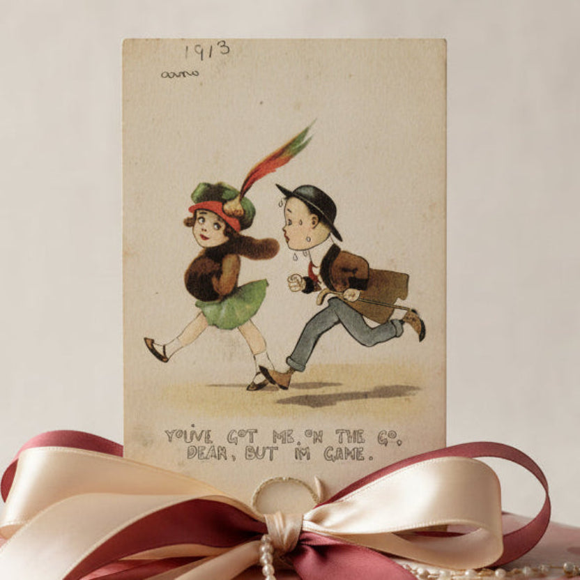 Vintage Valentine, Romance card, , antique holiday card.