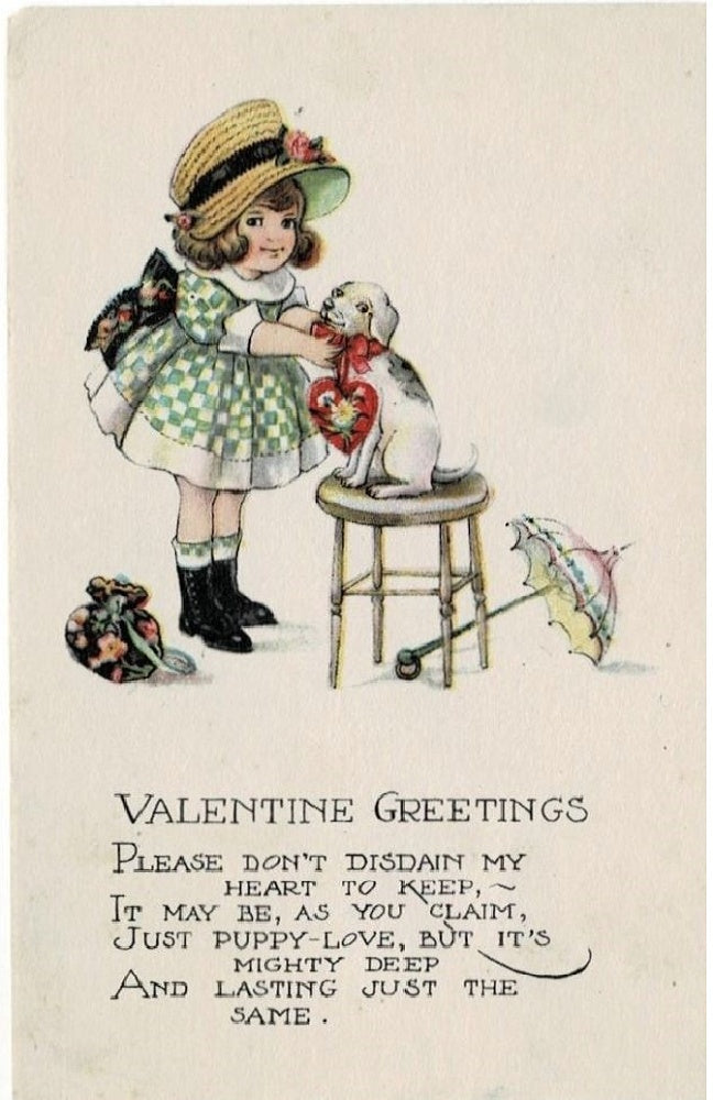 Vintage Valentine, Romance card, , antique holiday card.