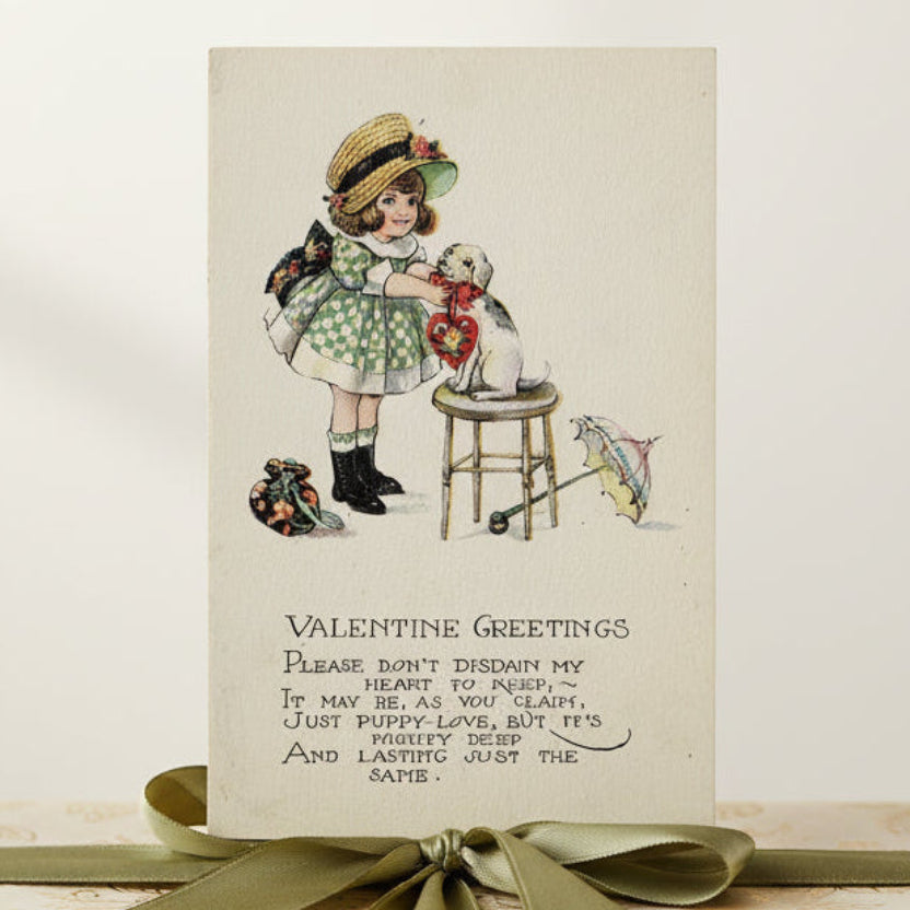 Vintage Valentine, Romance card, , antique holiday card.