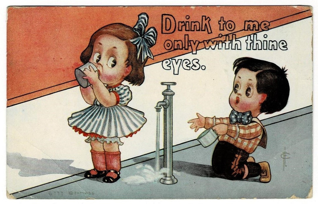 1912 Drink To Me Only With Thine Eyes Kids Vintage Romance Postcard