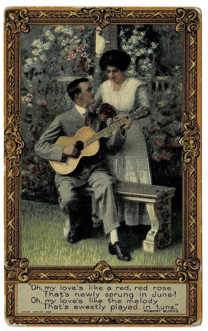 1911 Red Rose Serenade Vintage Romance Postcard