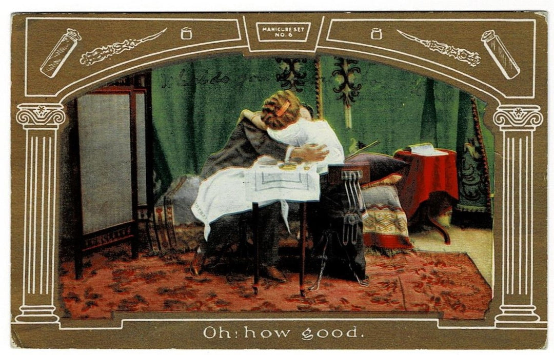 1911 Manicure Kissing Mr. Good Vintage Postcard