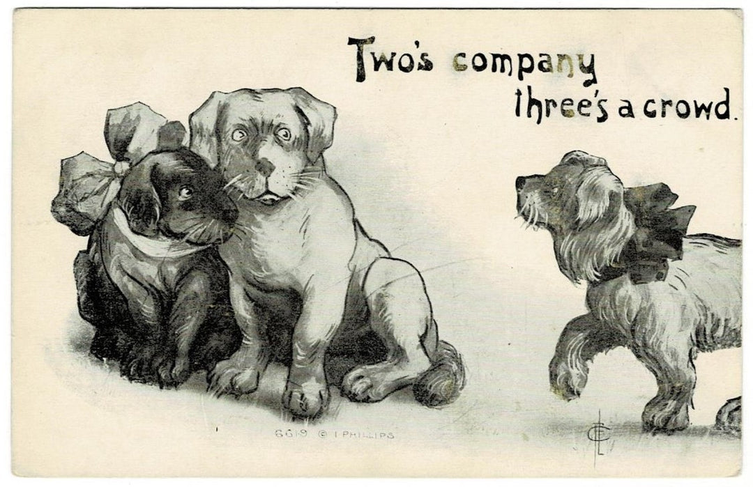 1911 Dogs Two's Company Vintage Postcard by Lansing