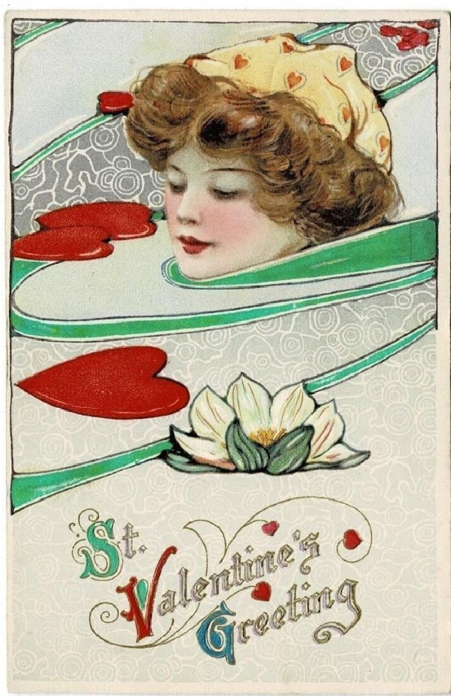 1910 Swimming in Love Valentine Postcard by Schmucker