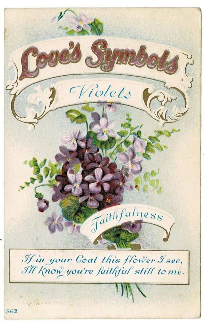 1910 Violets Represent Faithful Love Vintage Romance Postcard