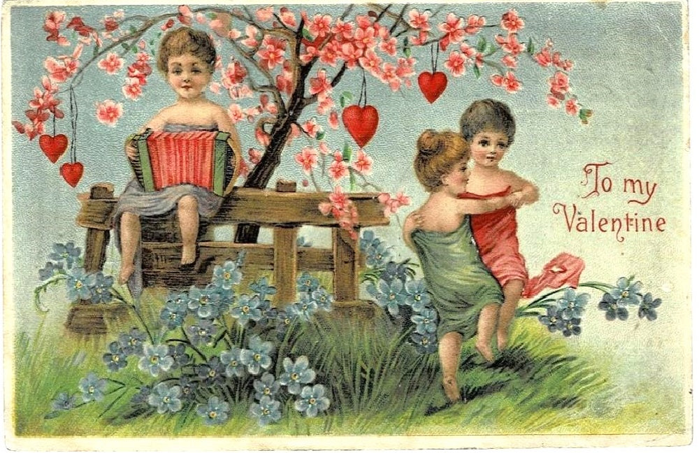 1910 Young Love Embossed Vintage Valentine Postcard.
