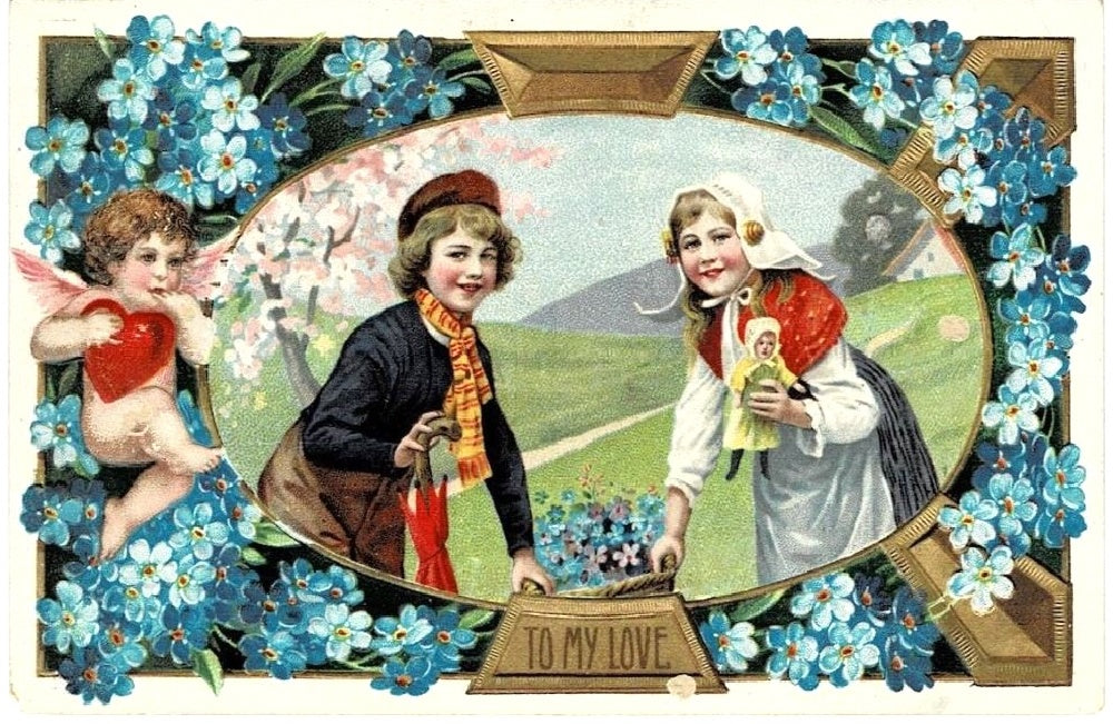 1910 Dutch Folk Costume To My Love Antique Vintage Valentine Postcard.