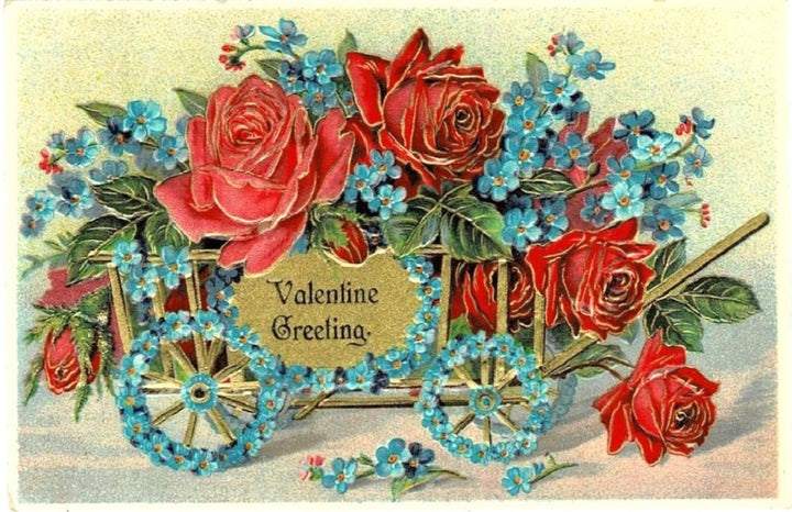 1910s Roses & Forget-Me-Nots Valentine Postcard.