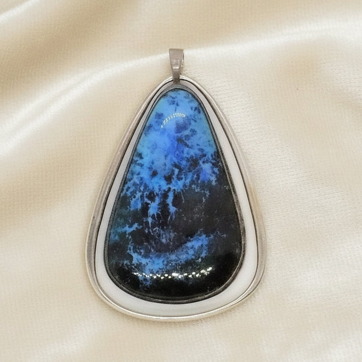 Frances Holmes Boothby Modernist Kinetic Dumortierite Sterling Pendant.