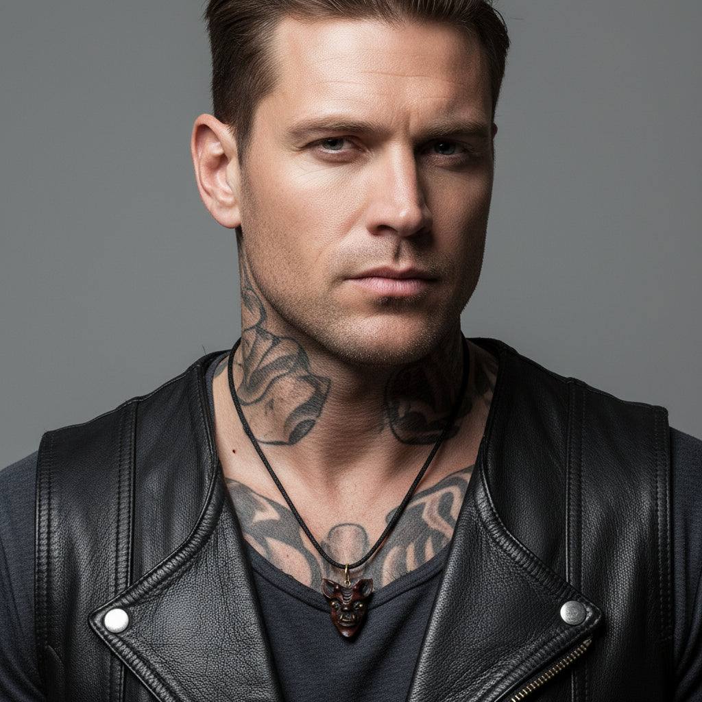 1960 Vintage Samurai Oni Hannya Mask Warthog Pendant  on biker.