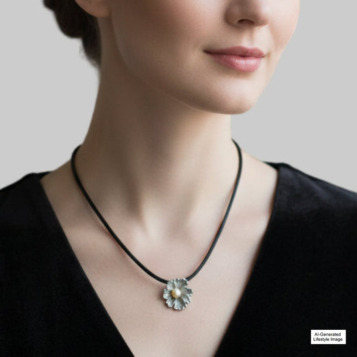 1960s 900 Silver Flower & Pearl Pendant