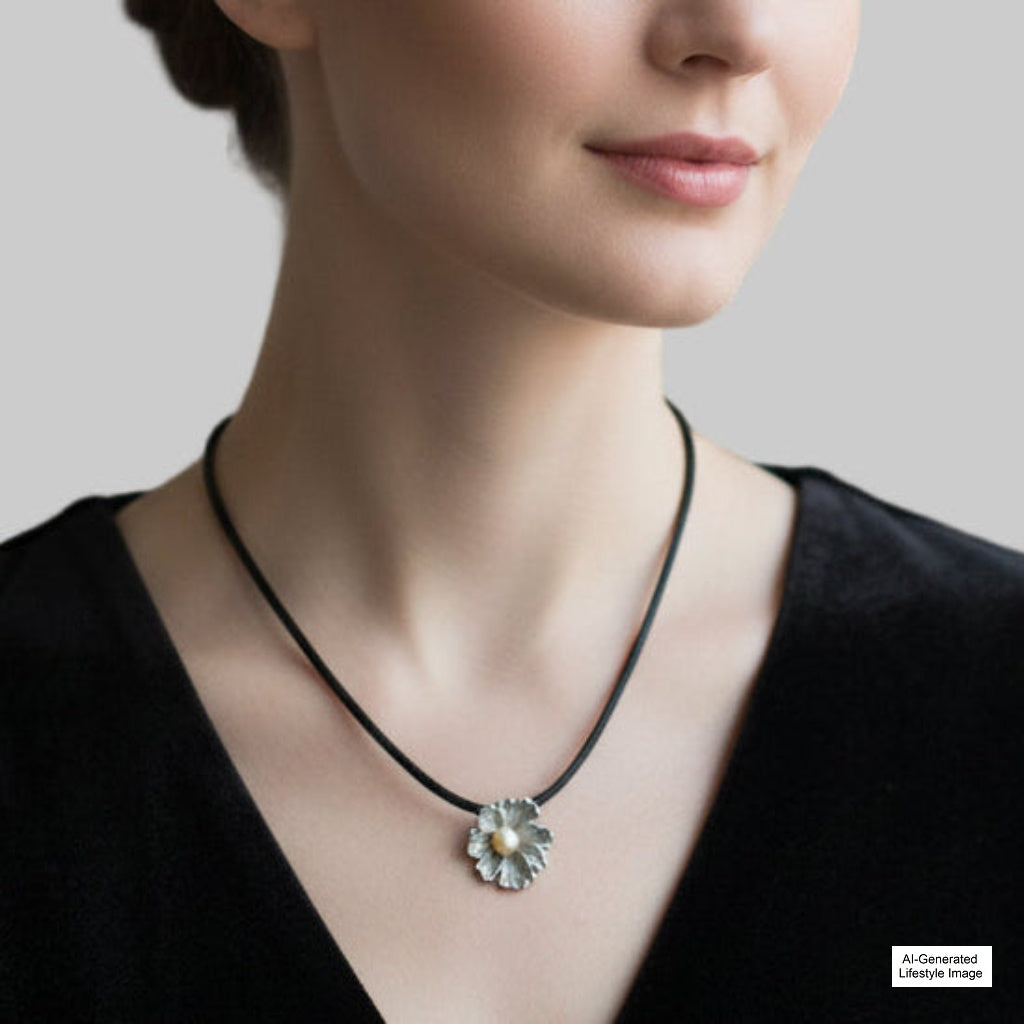 1960s Vintage Silver Flower and Pearl Pendant