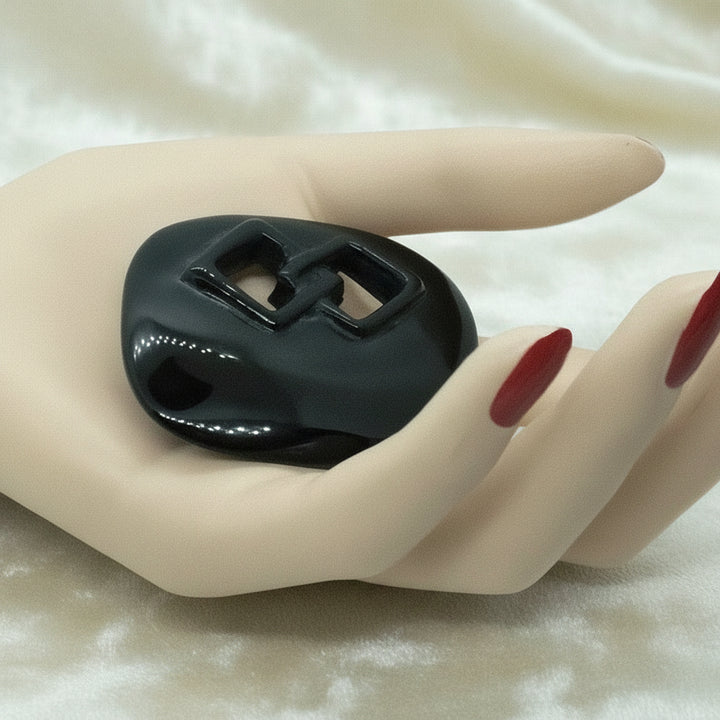 Black Ceramic Endless Knot Pendant, Handmade Amulet, Vintage Chinese New Year Jewelry.