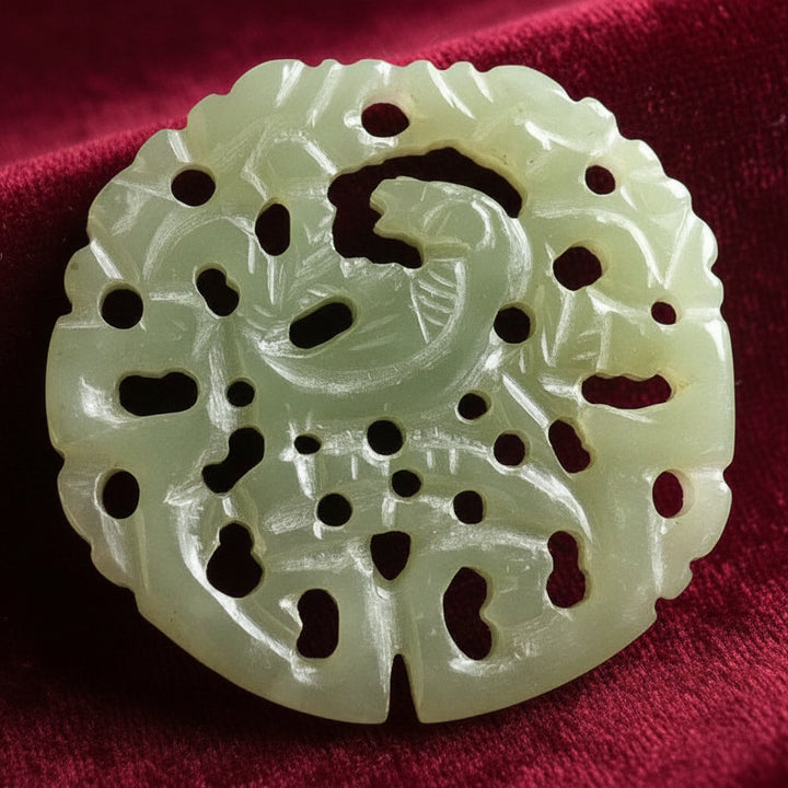 1980s Vintage Chinese Import Auspicious Bowenite Fish Amulet Pendant.