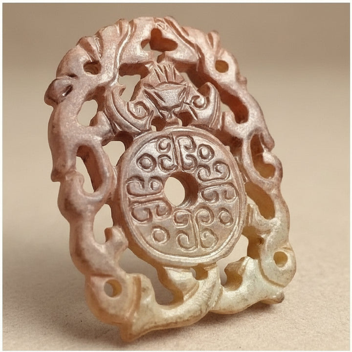 1980 Vintage Chinese Auspicious Bat Serpentine Amulet Plaque Pendant.