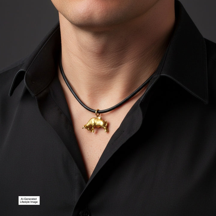 1980s Vintage 18k Gold Bull Pendant Gift For Taurus