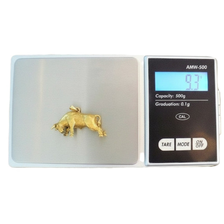 1980s Vintage 18k Gold Bull Pendant Gift For Taurus