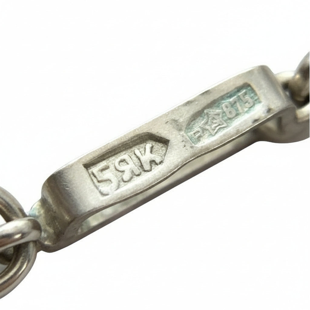 Large 1950s Vintage Soviet Baltic Amber Pendant, enlargement of hallmarks.