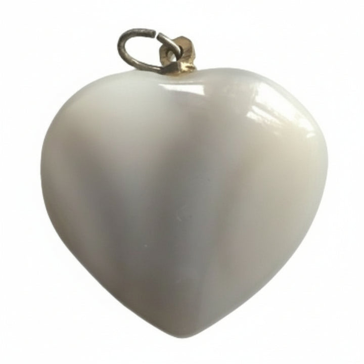 Grey banded agate carved heart pendant.