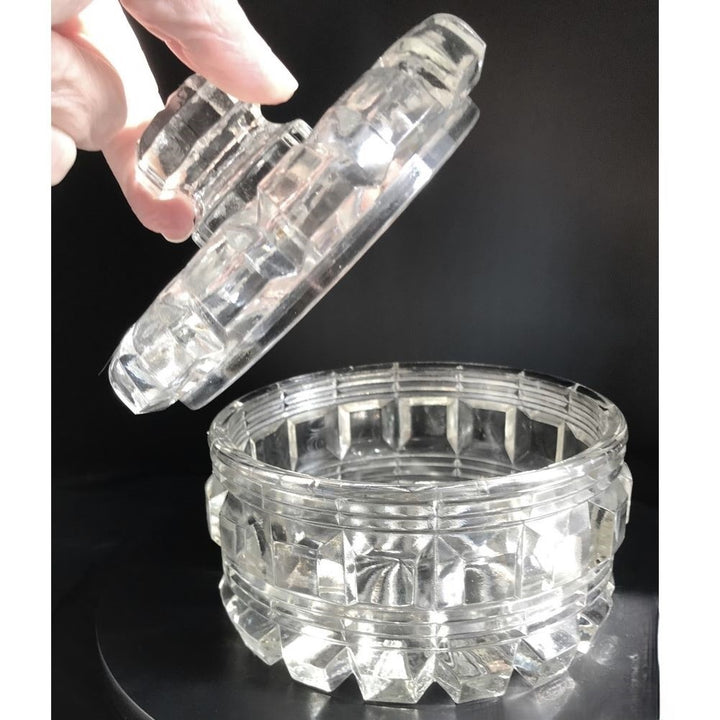 1950s Vintage Pour Le Bain-Heavy Cut Crystal Lidded Vanity Powder Box