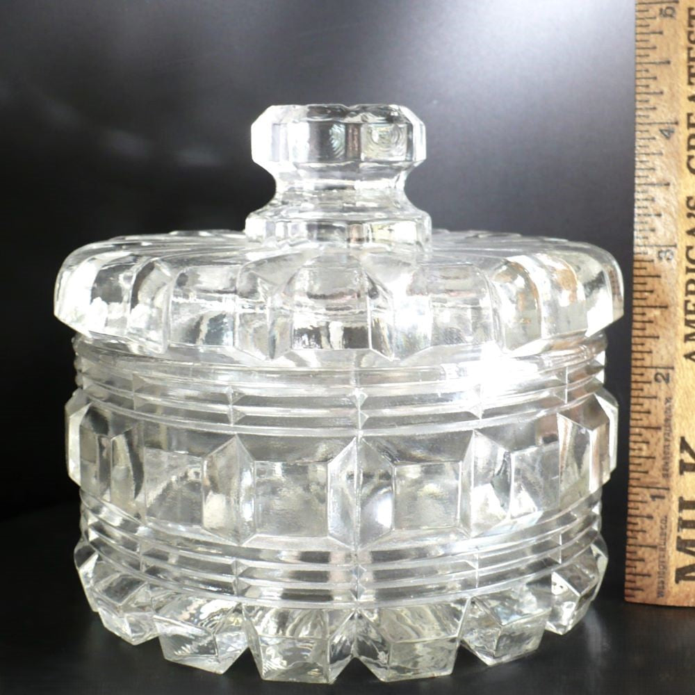 1950s Vintage Pour Le Bain-Heavy Cut Crystal Lidded Vanity Powder Box