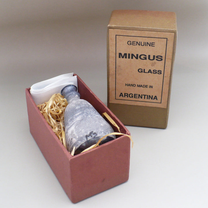 1960s Blue Miniature Amphora by Mingus Glass, Argentina in its original box.