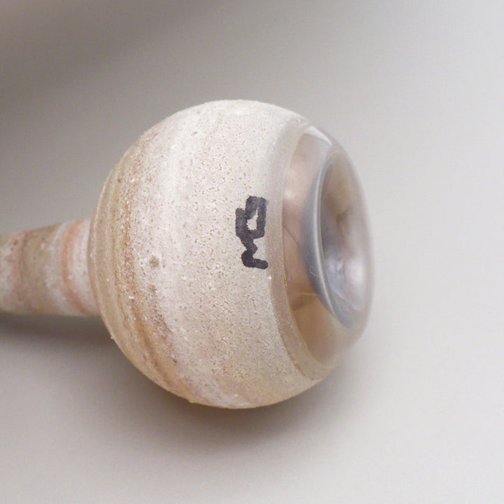 Close-up of signed 1960s Argentinian Mingus Glass Miniature Bottle Amphora.