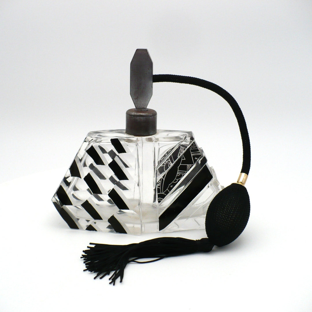 Blackand Clear Crystal  Karl Palda 1930s Art Deco Crystal Atomizer with bulb.