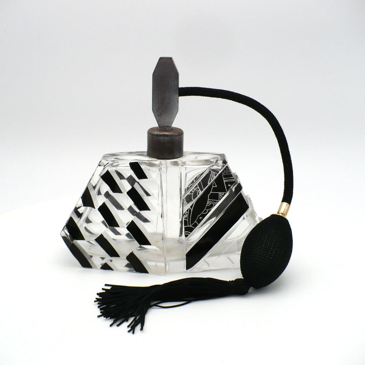 Blackand Clear Crystal  Karl Palda 1930s Art Deco Crystal Atomizer with bulb.