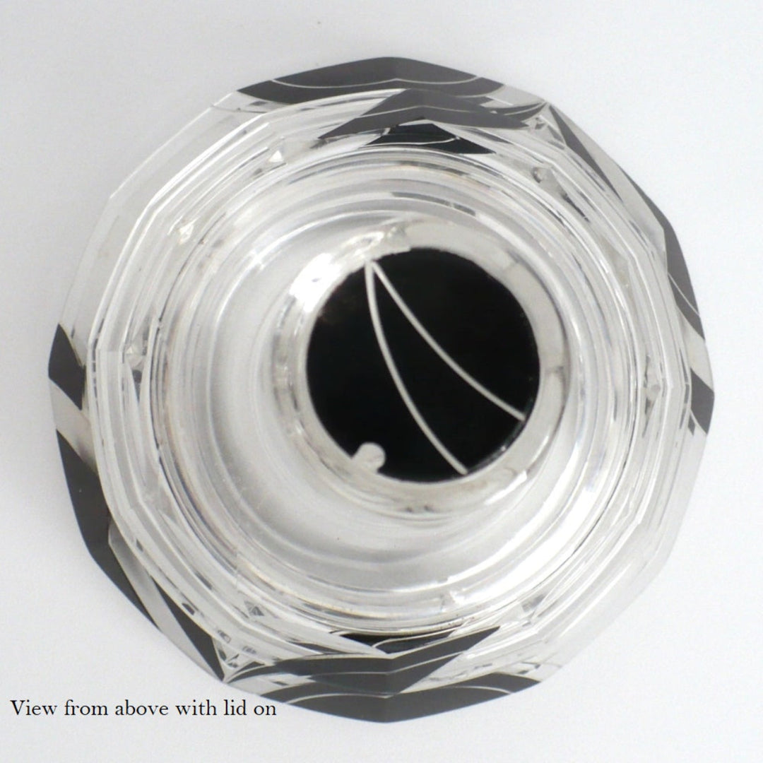 1930s Karl Palda Art Deco Vanity Powder Jar, view from above with lid on.