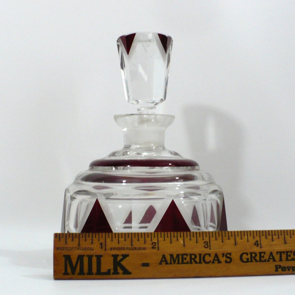 1930s Vintage Karl Palda Red Art Deco Perfume Bottle & Stopper Vanity Czech Glass