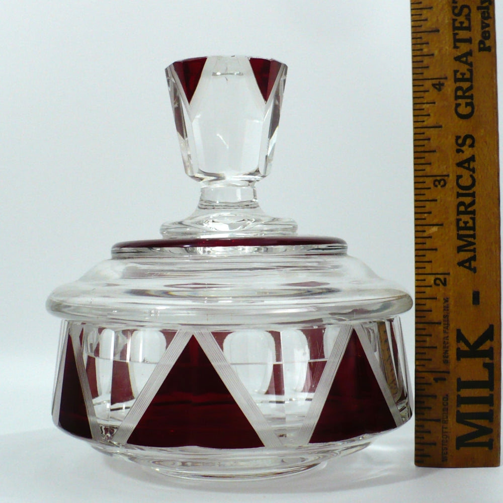 1930s Vintage Karl Palda Red Art Deco Vanity Container Trinket Box Czech Glass