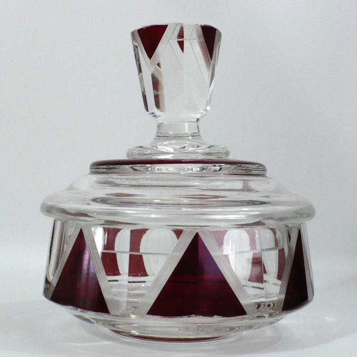 1930s Vintage Karl Palda Red Art Deco Vanity Container Trinket Box Czech Glass