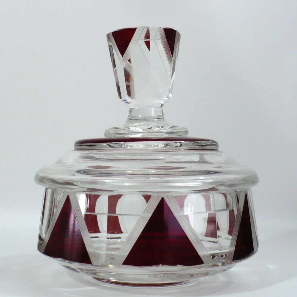 1930s Vintage Karl Palda Red Art Deco Vanity Container Trinket Box Czech Glass