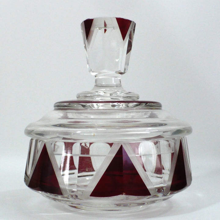 1930s Vintage Karl Palda Red Art Deco Vanity Container Trinket Box Czech Glass