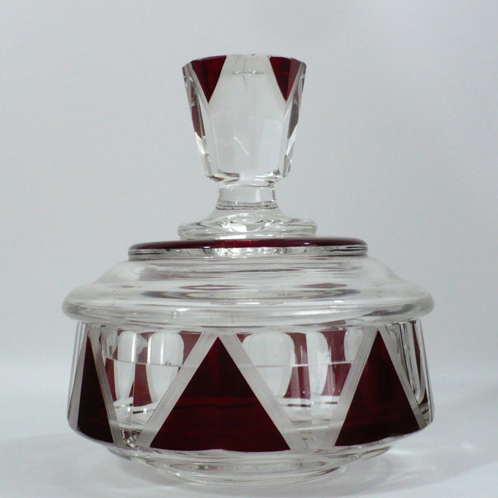 1930s Vintage Karl Palda Red Art Deco Vanity Container Trinket Box Czech Glass