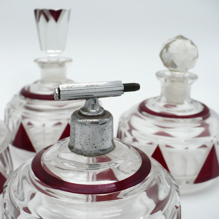 Detail view of the Karl Palda crystal vanity set showing a close-up of atomizer fitting.