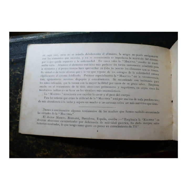 1890s Maltina Ilustraciones Advertising Pamphlet, European Sites, Spanish. Page four.