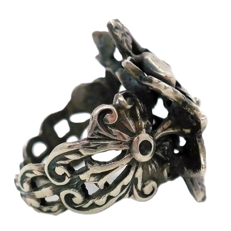 Vintage Silver Cannetille Floral Ring, side view.