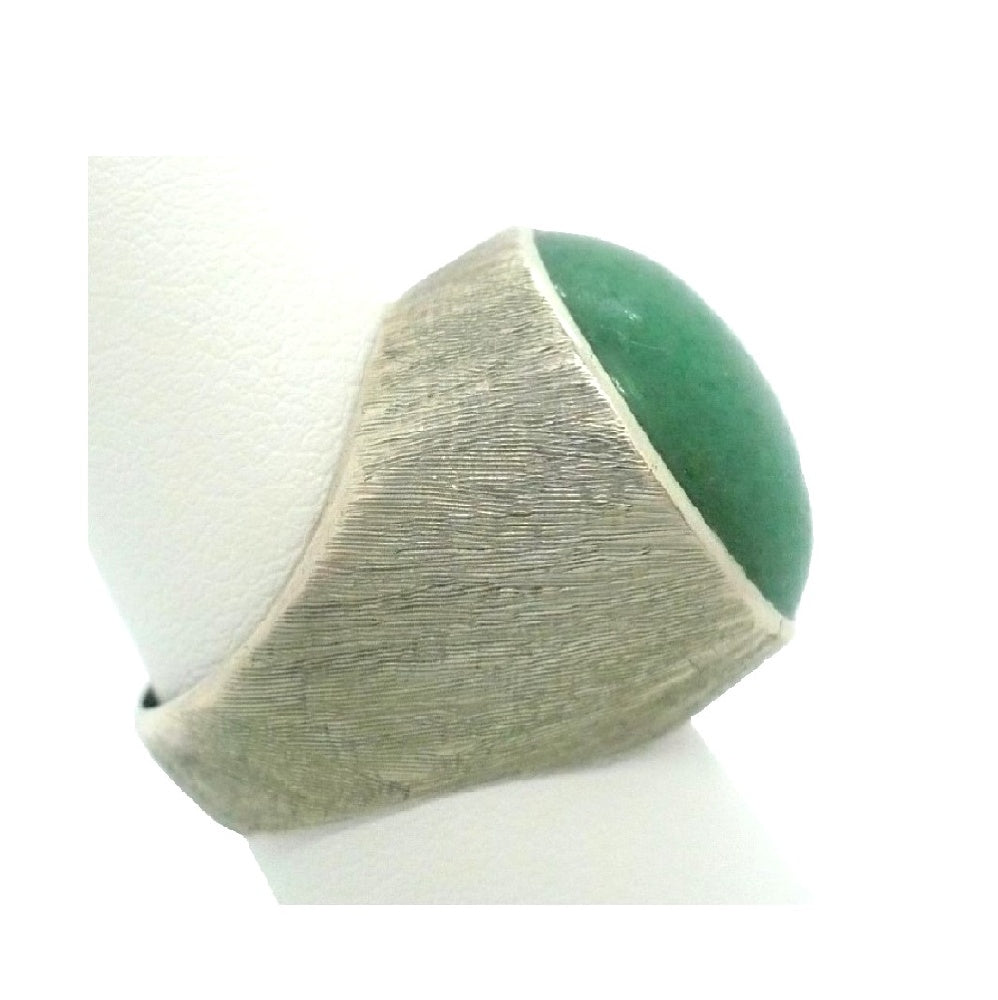 Size 8 Mens 1960s Aventurine Ring, Sterling Silver Modernist Dome Ring.