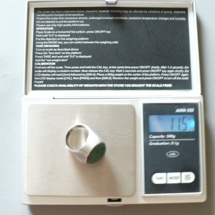 Size 8 Mens 1960s Aventurine Ring, Sterling Silver Modernist Dome Ring.